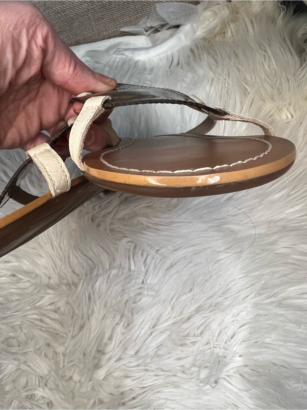 Frances Valentine Cream Strappy Sandals with Tortoiseshell Disc - Picture 6 of 10